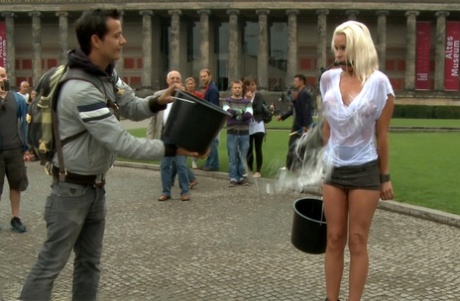Blonde girl walks city streets in the nude before sex in public 37031256