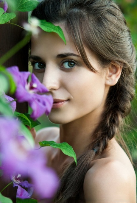 Thin Russian teen Irina B slips out of white dress to pose nude in backyard 56677922