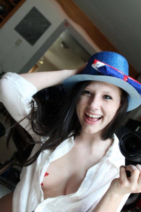 Cute teen Freckles 18 takes self shots in a mirror during SFW action 79013227