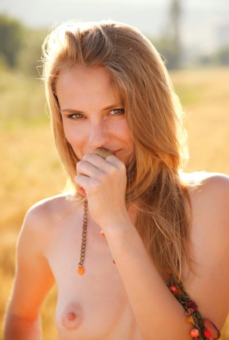 Young blonde beauty Frida C models naked while in a field of wheat 65344081