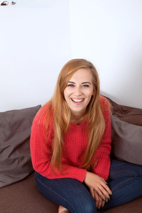 Blue eyed blonde Anna Smith posing in jeans with her small tits bared 52160270