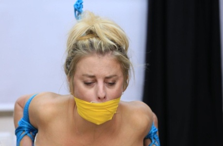 Big titted blonde is gagged before being stripped and tied up with rope 76722866