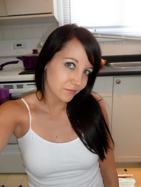 Slim teen Andi Land strips to knee socks while cooking in her kitchen 63056345