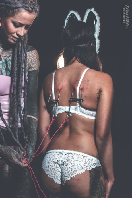 Tattooed chick suspends her lesbian lover after tying her up with ropes 61752694
