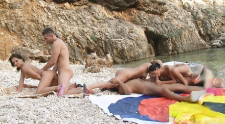 Things heat up at the beach when a sizzling naked orgy leads to DP 57727191