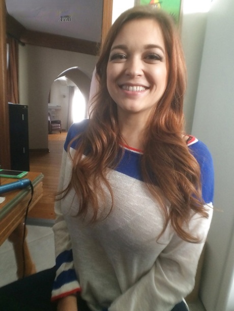 Buxom pornstar Tessa Fowler posing in pleated skirt while flashing big tits 48328471