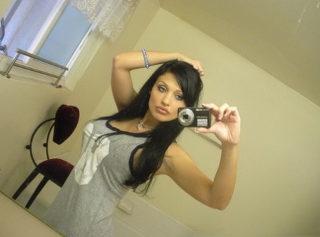 European chick Aletta Ocean takes topless selfies in mirror wearing a thong 38070639