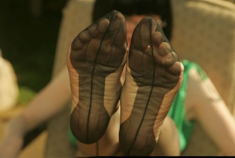 Mature foot fetish lady in nylon stockings stripping outdoor 35696724