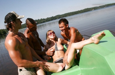 Lecherous amateur in sunglasses has a foursome groupsex outdoor 96544023